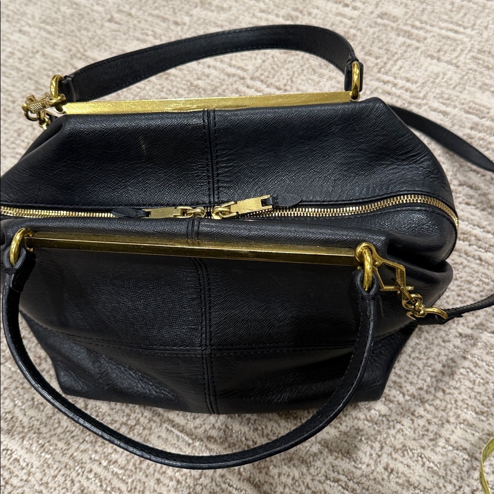 J. Crew Black Leather Bag with Gold Zipper - Picture 7 of 7
